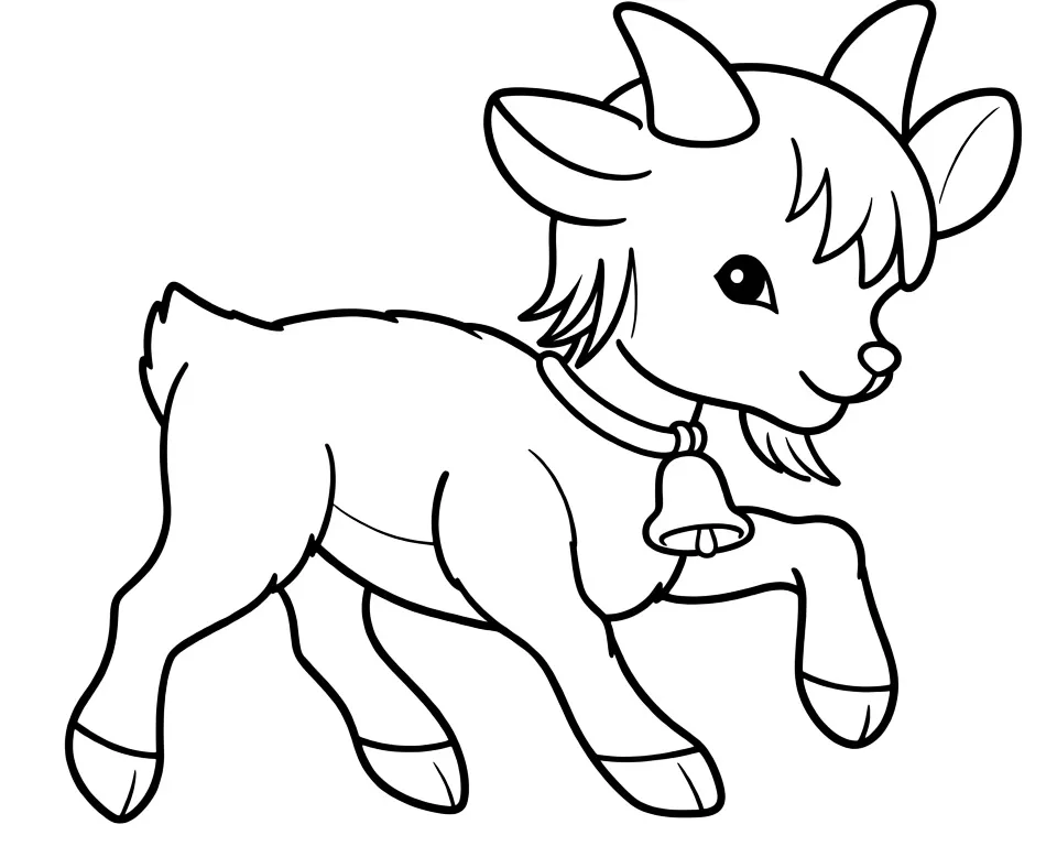 Раскраска – Козленок с колокольчиком на шее