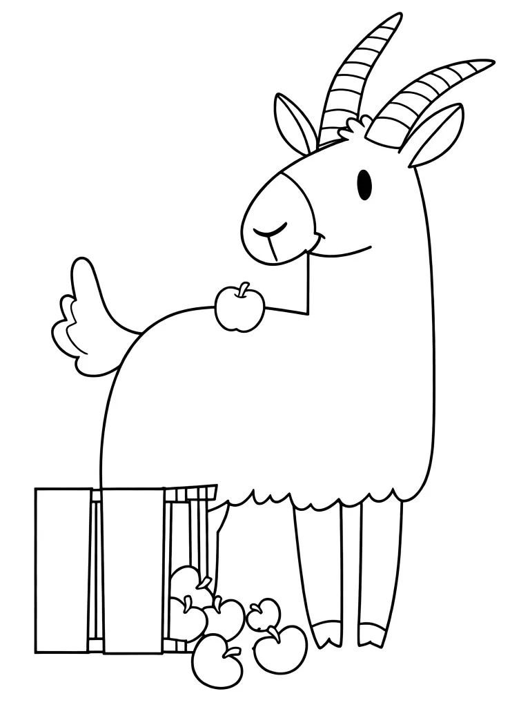 Раскраска – Козлик есть яблоки