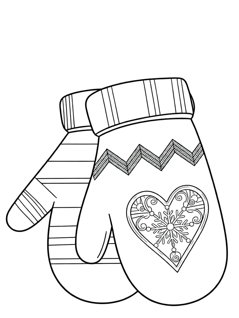 Раскраска – Красивые зимние варежки