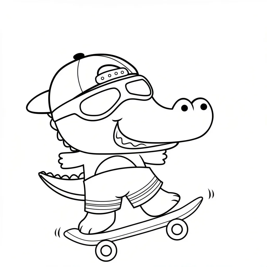 Раскраска – Крокодильчик на скейте
