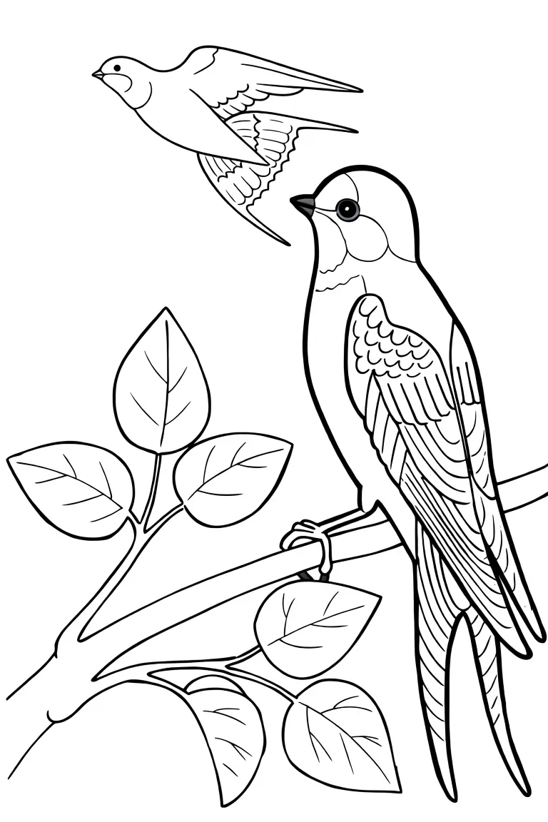 Раскраска – Ласточка на ветке