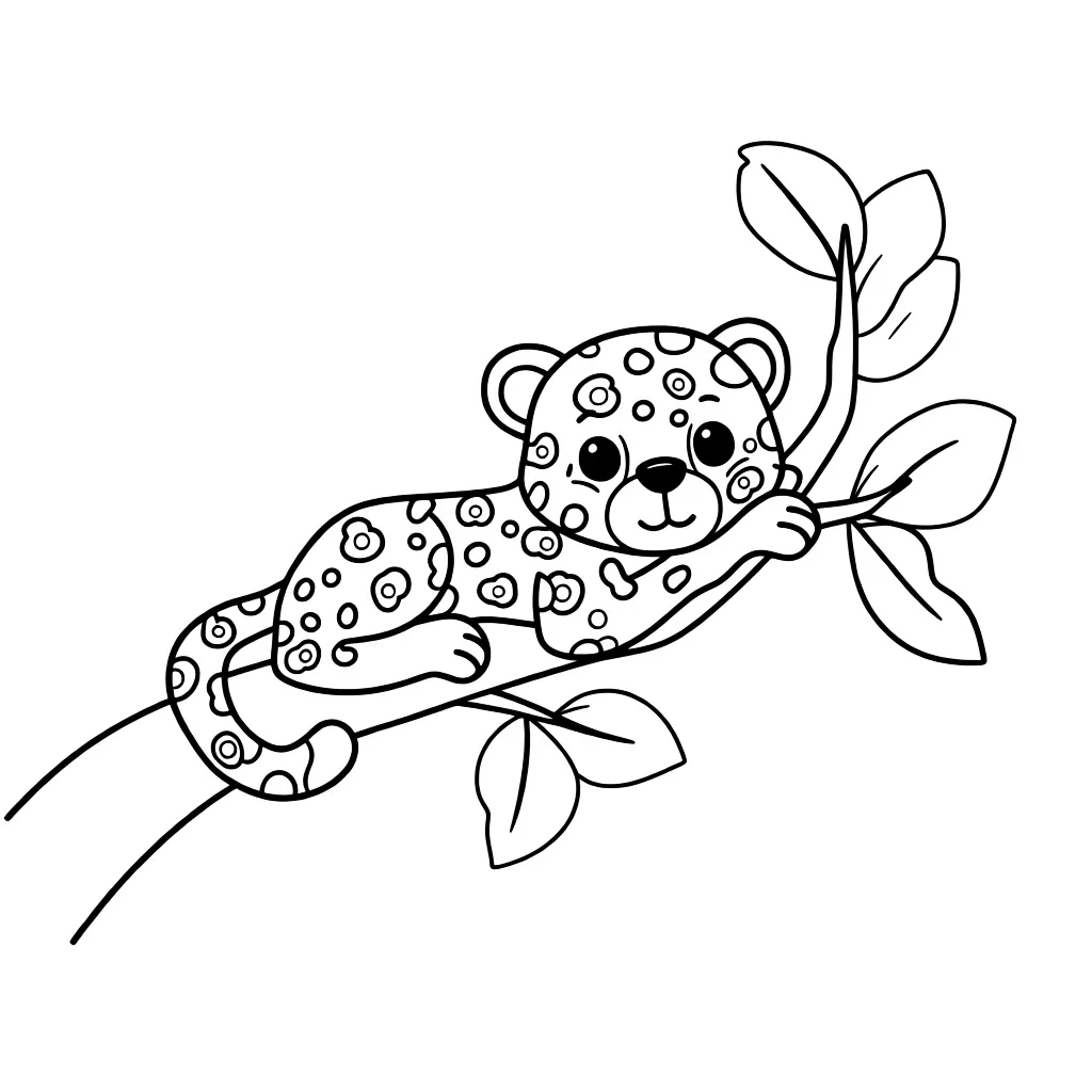 Раскраска – Леопард на ветке
