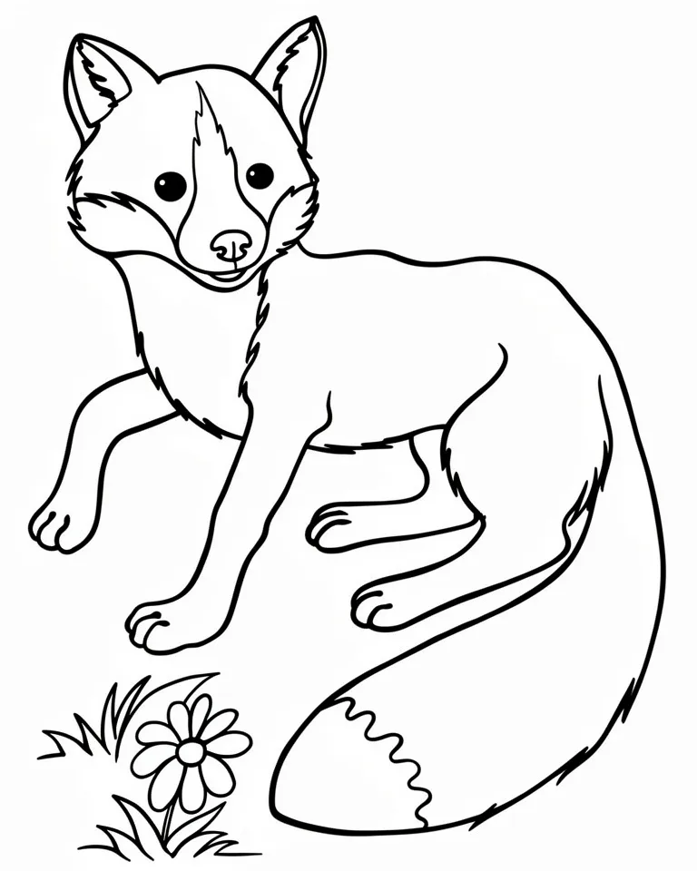 Раскраска – Лиса на полянке