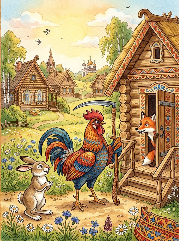 Лиса, заяц и петух