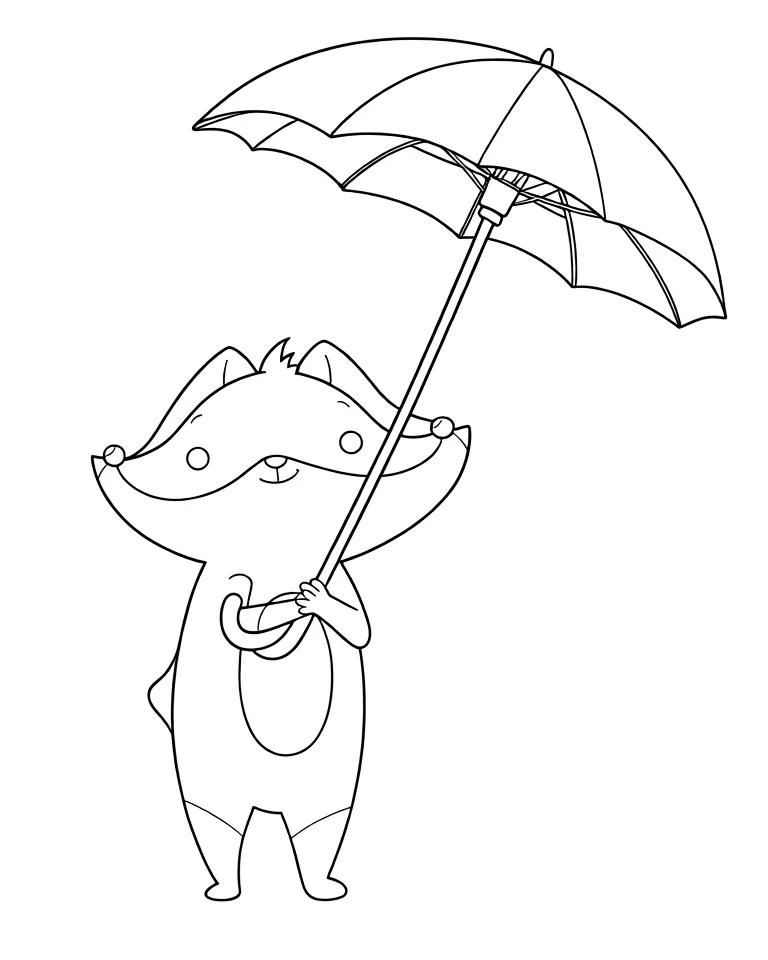 Раскраска – Лисенок под зонтом