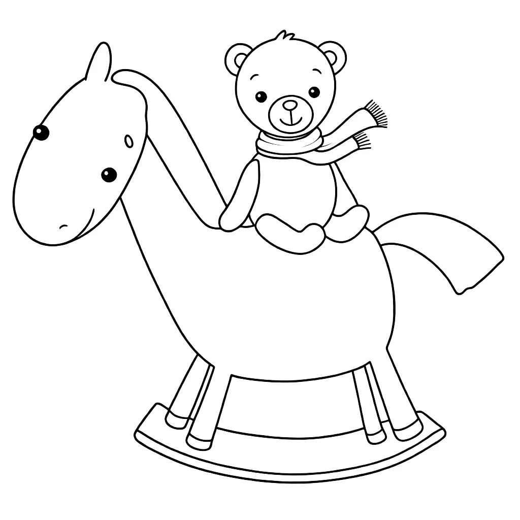 Раскраска – Лошадка качалка и медвежонок