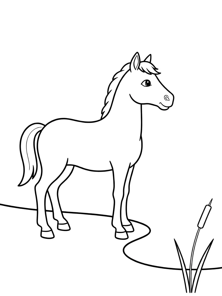 Раскраска – Лошадка на берегу