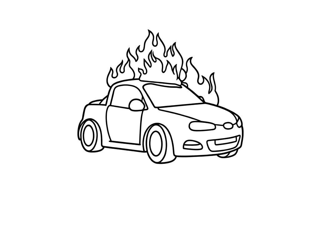 Раскраска – Машина в огне