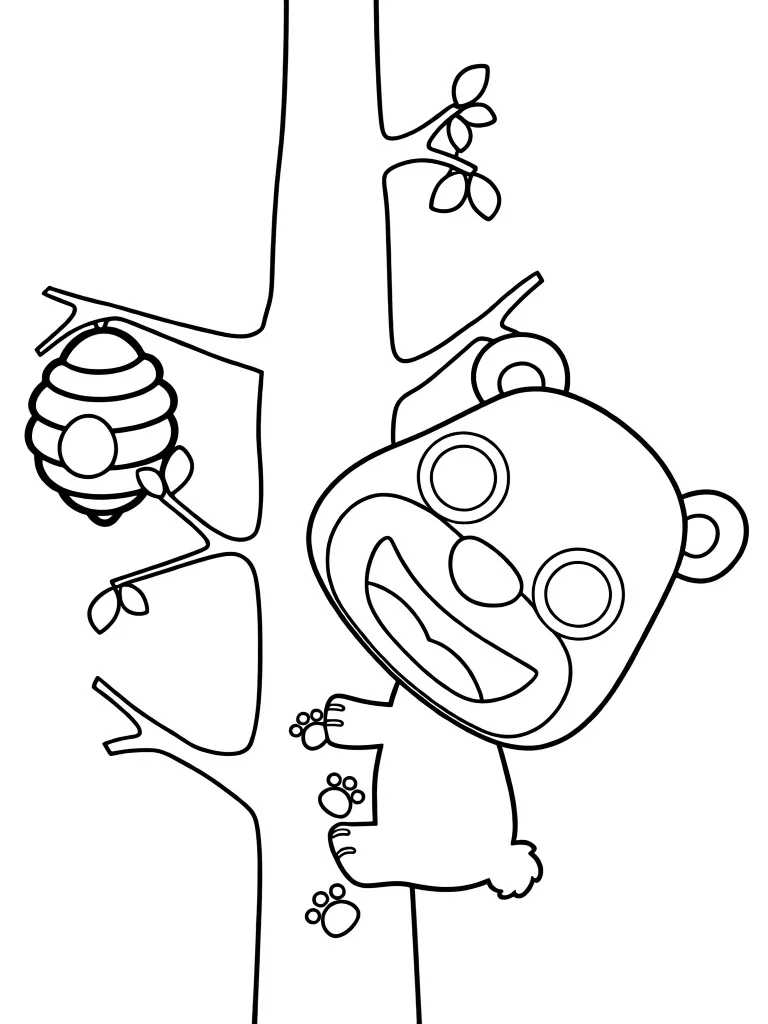 Раскраска – Медведь на дереве