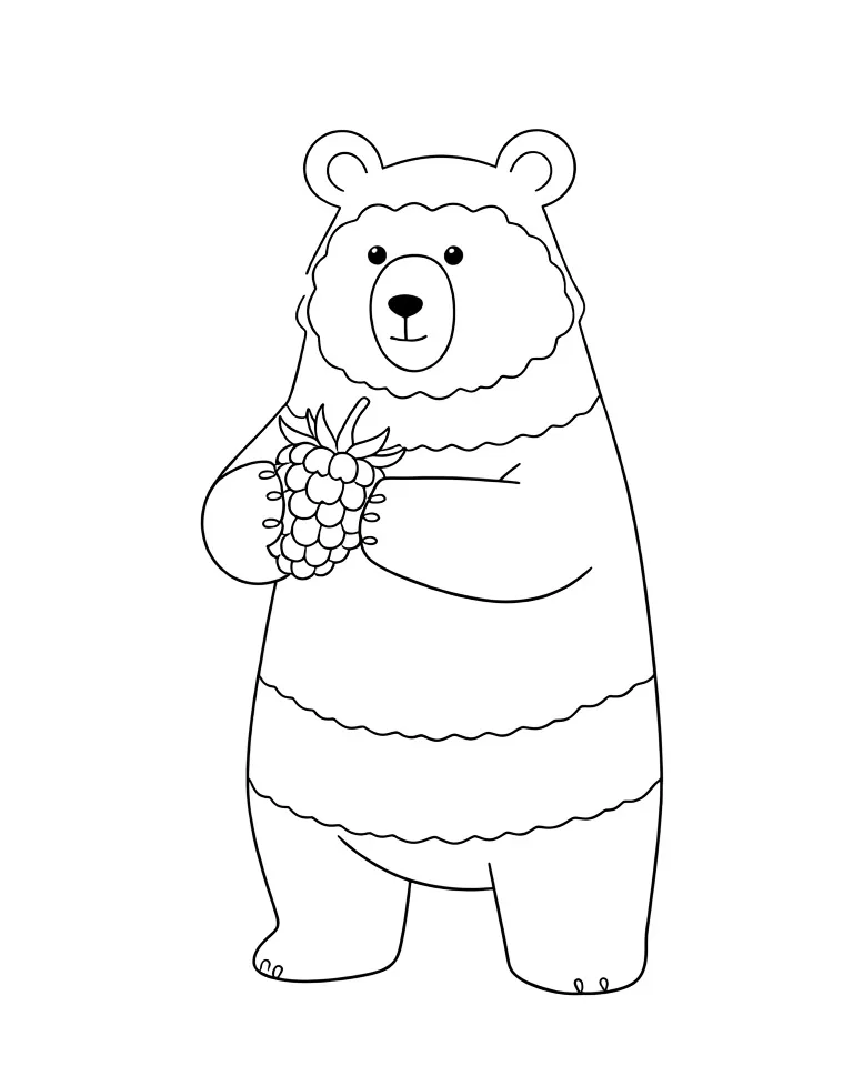 Раскраска – Медведь с малинкой