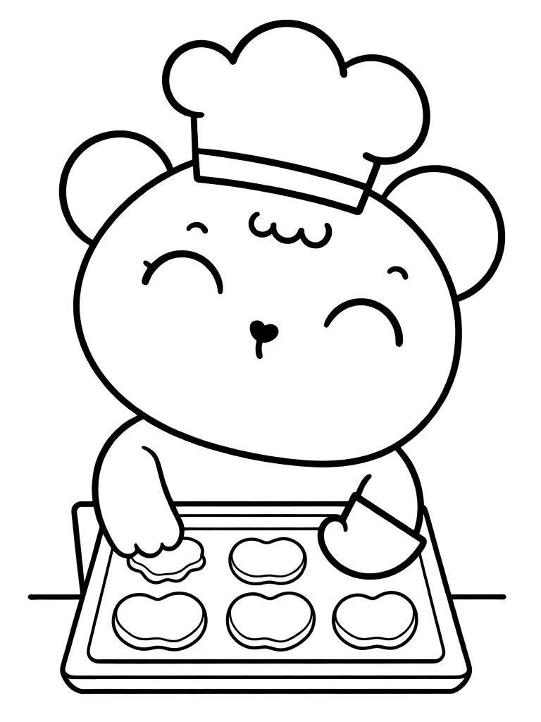 Раскраска – Медвежонок готовит печеньки