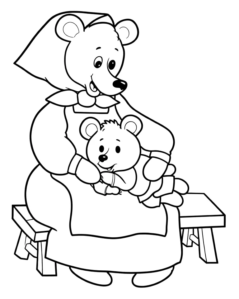 Раскраска – Медвежонок и его мама