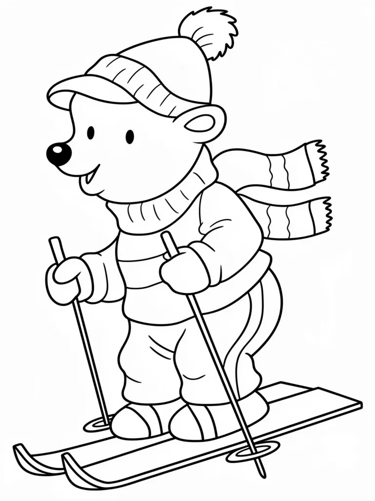 Раскраска – Медвежонок-лыжник