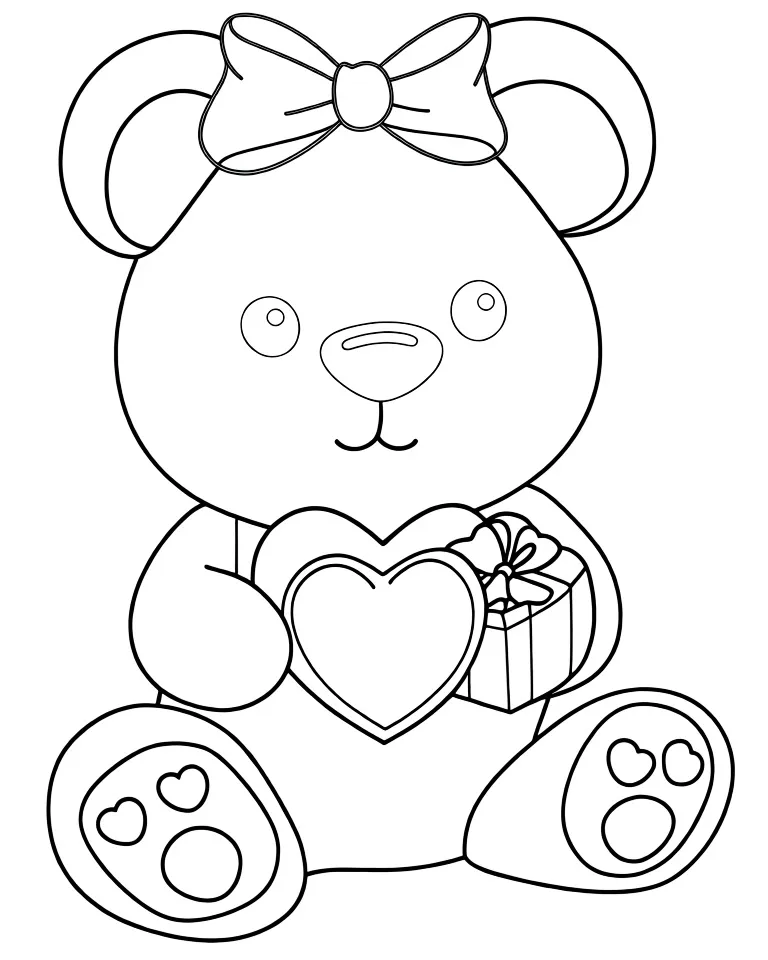 Раскраска – Медвежонок с бантиком