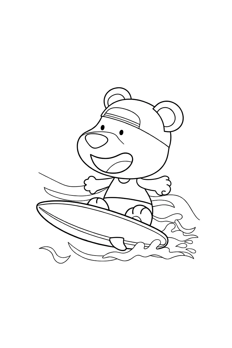 Раскраска – Медвежонок серфингист