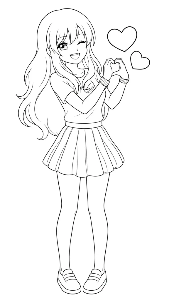 Раскраска – Милая девочка показывает сердечко