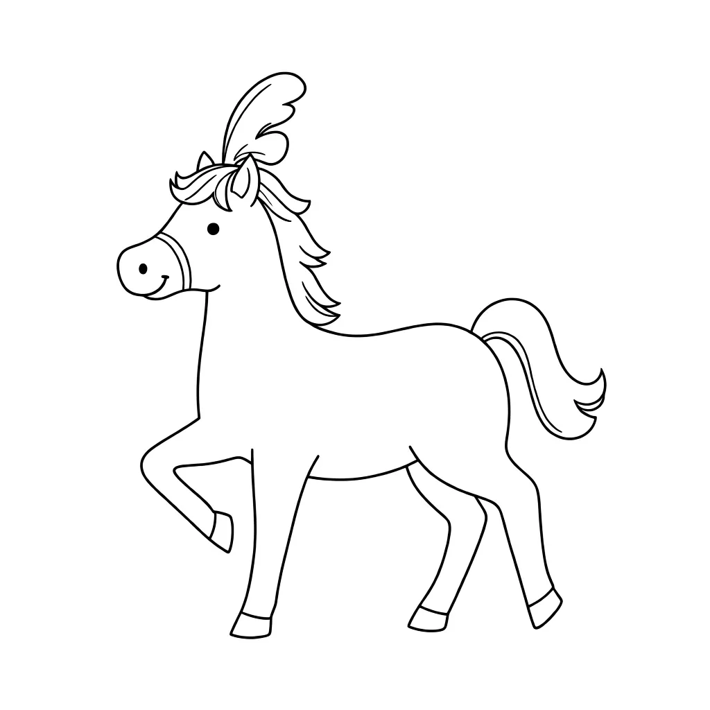 Раскраска – Милая лошадка с пером
