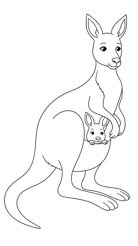 Раскраска – Милое семейство кенгуру