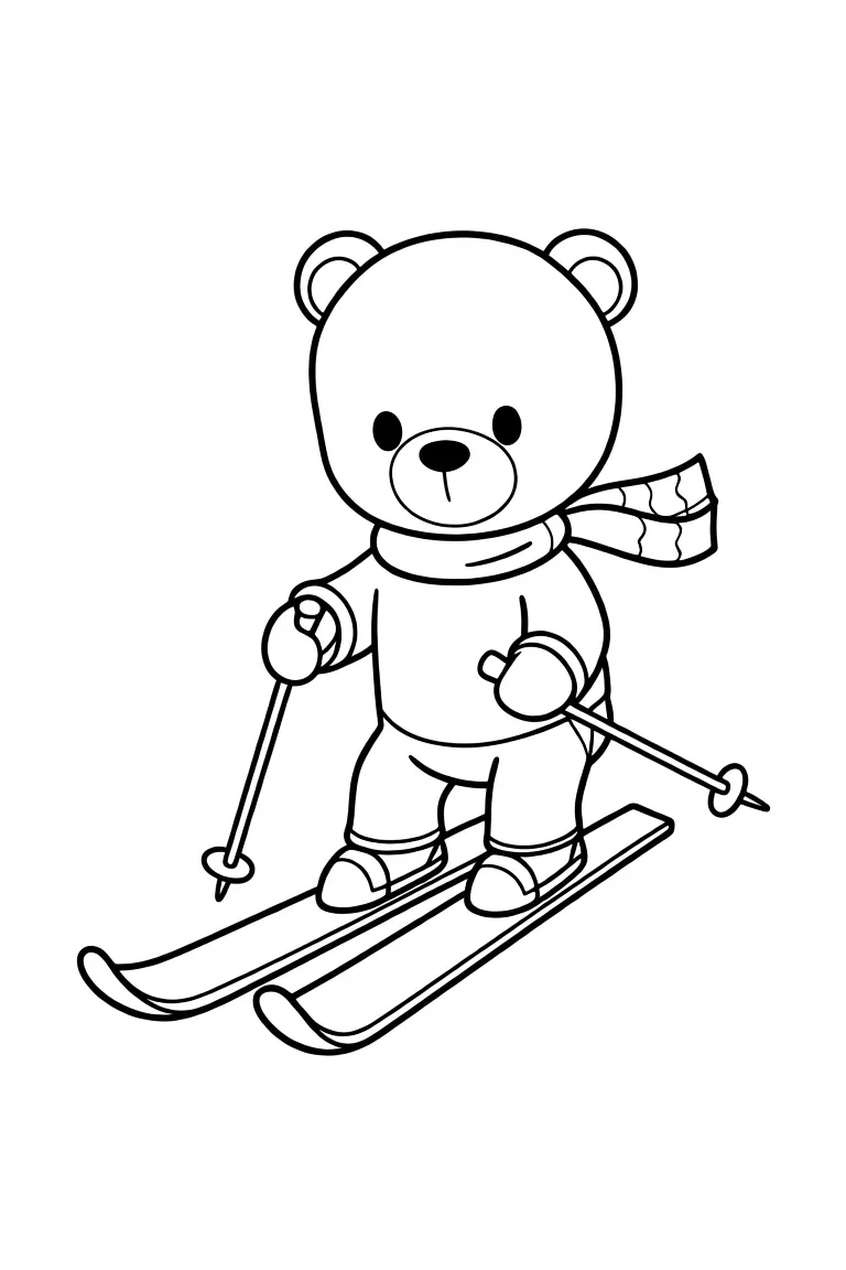 Раскраска – Миша на лыжах