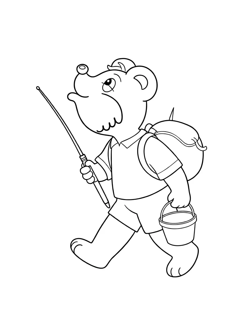 Раскраска – Мишка идет на рыбалку