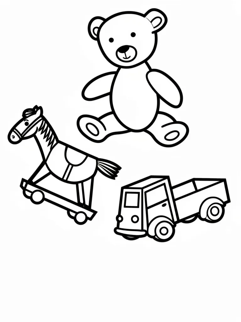 Раскраска – Мишка, машинка и лошадка