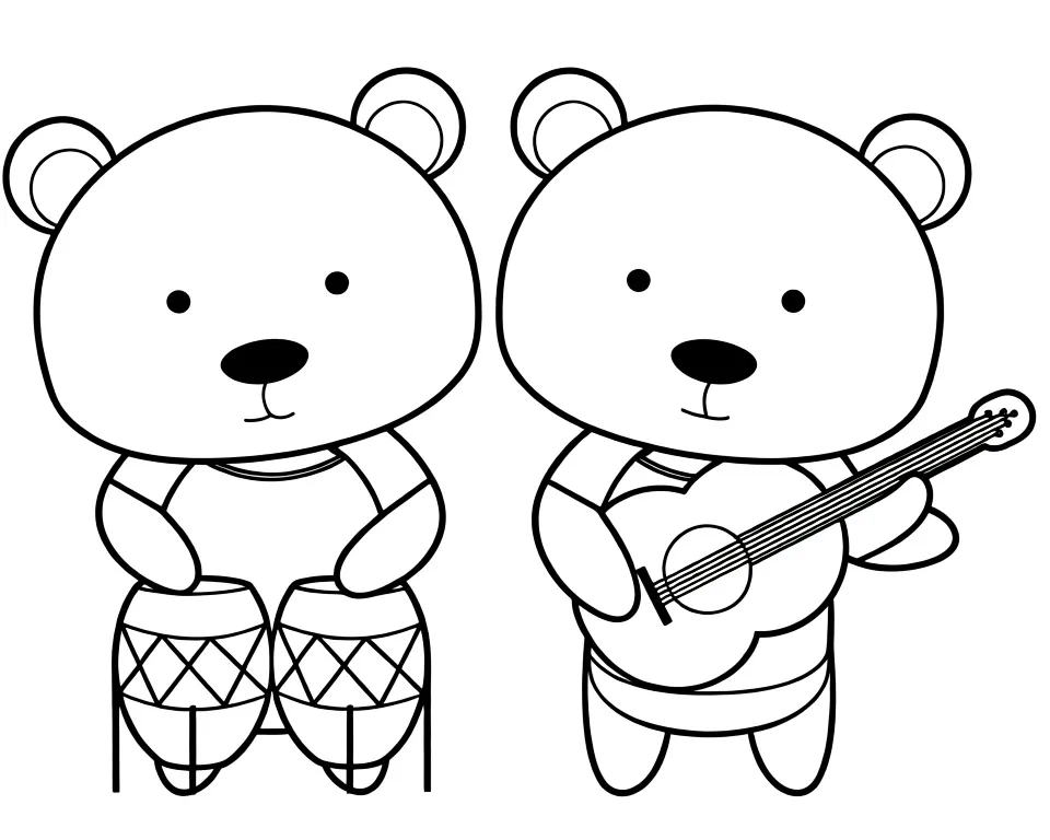 Раскраска – Мишки музыканты
