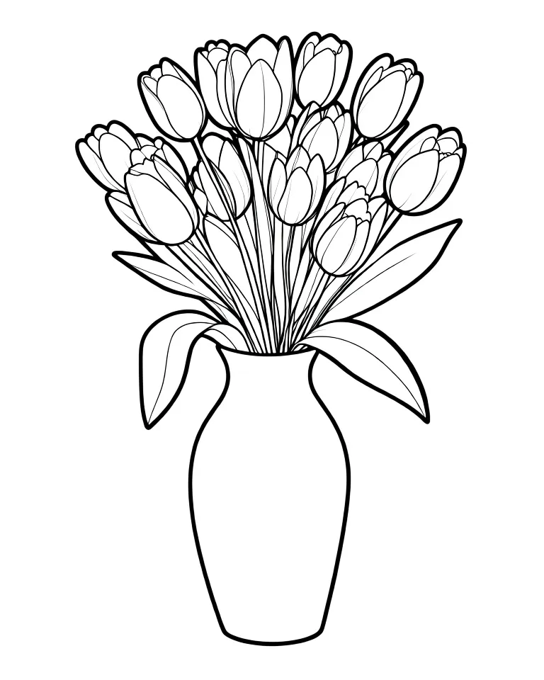 Раскраска – Много красивых тюльпанов