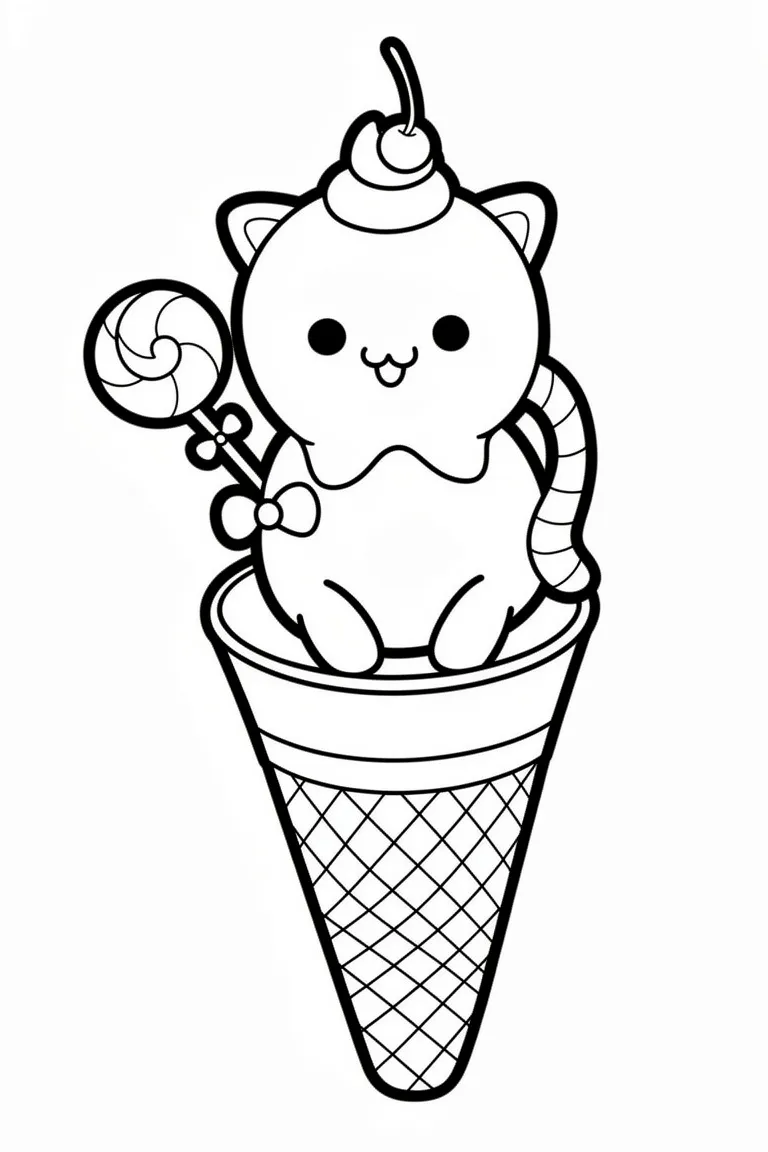 Раскраска – Мороженое-котик