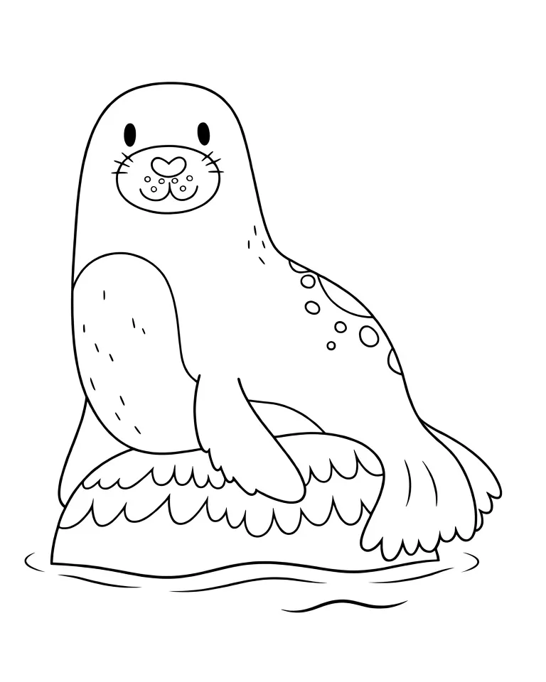 Раскраска – Морской котик на льдине