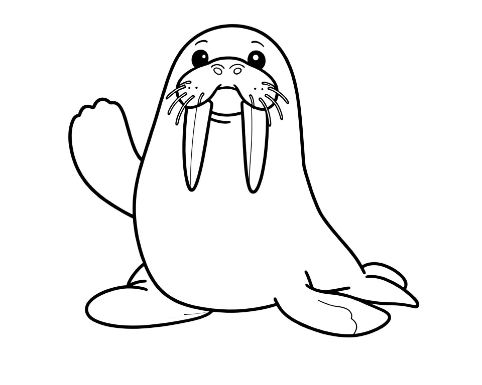 Раскраска – Морж с бивнями