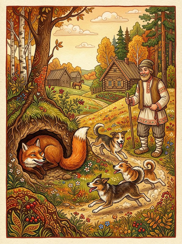 Мужик, медведь и лиса