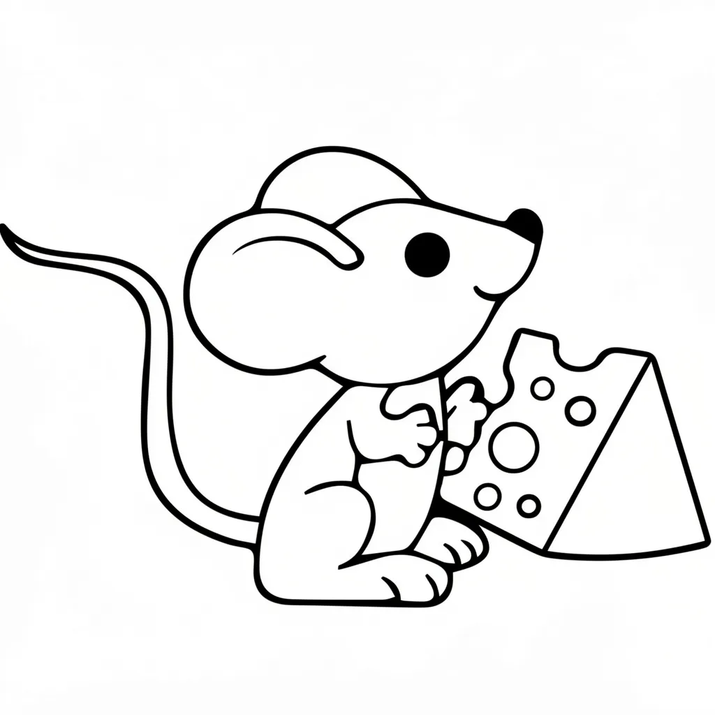 Раскраска – Мышь с кусочком сыра