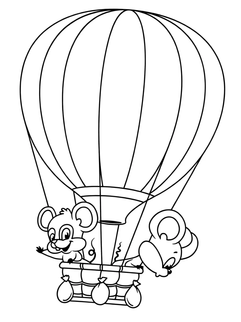 Раскраска – Мыши летят на воздушном шаре