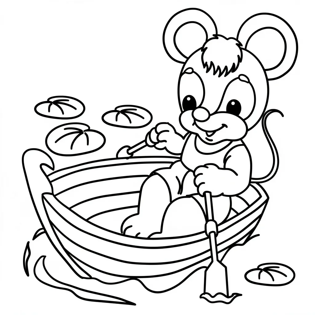 Раскраска – Мышонок в лодочке