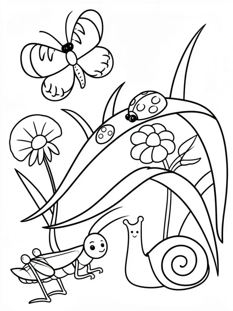 Раскраска – Насекомые в траве