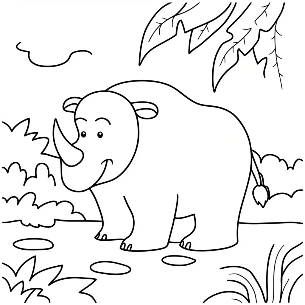 Раскраска – Носорог на природе