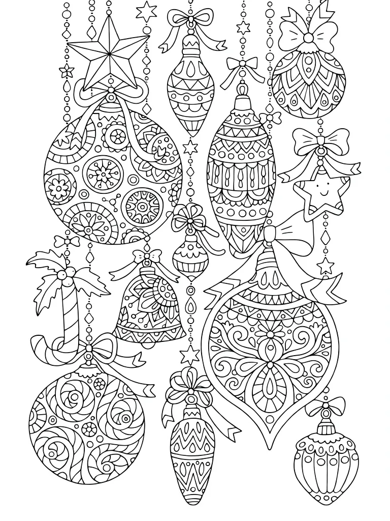 Раскраска – Новогодние игрушки с узорами