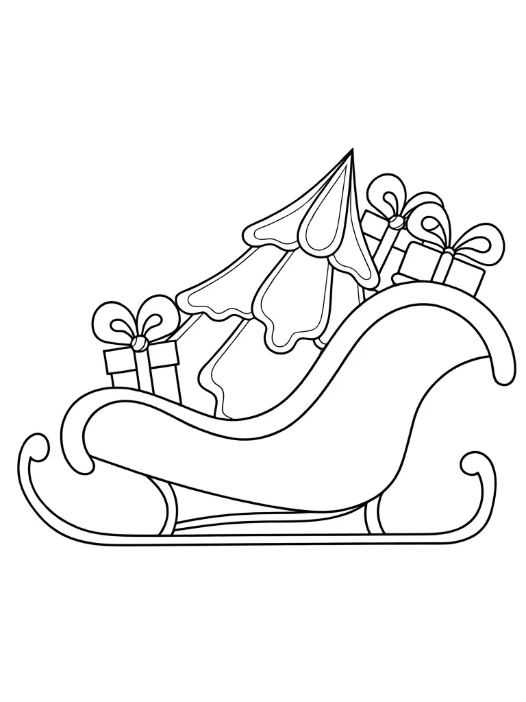 Раскраска – Новогодние сани с подарками