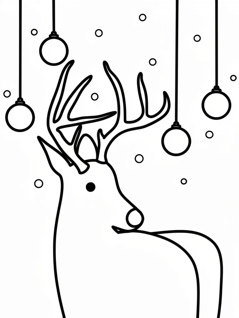 Раскраска – Новогодний олень и игрушки