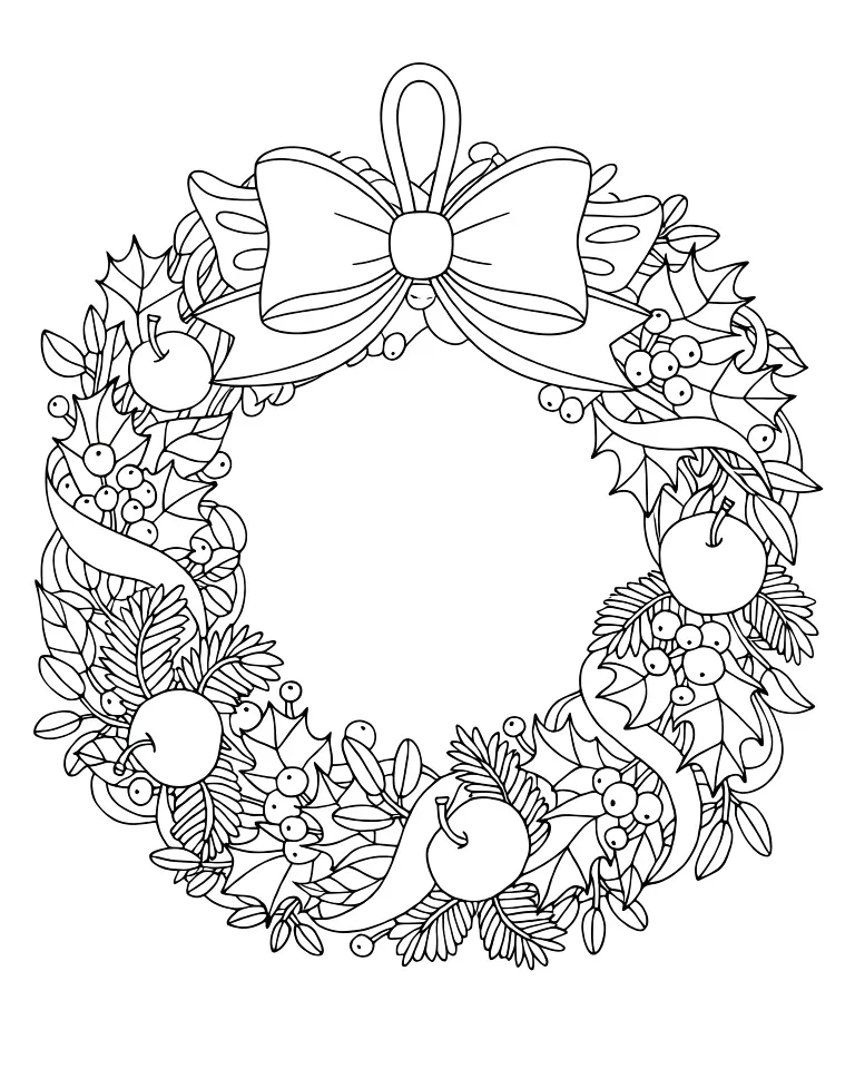 Раскраска – Новогодний венок