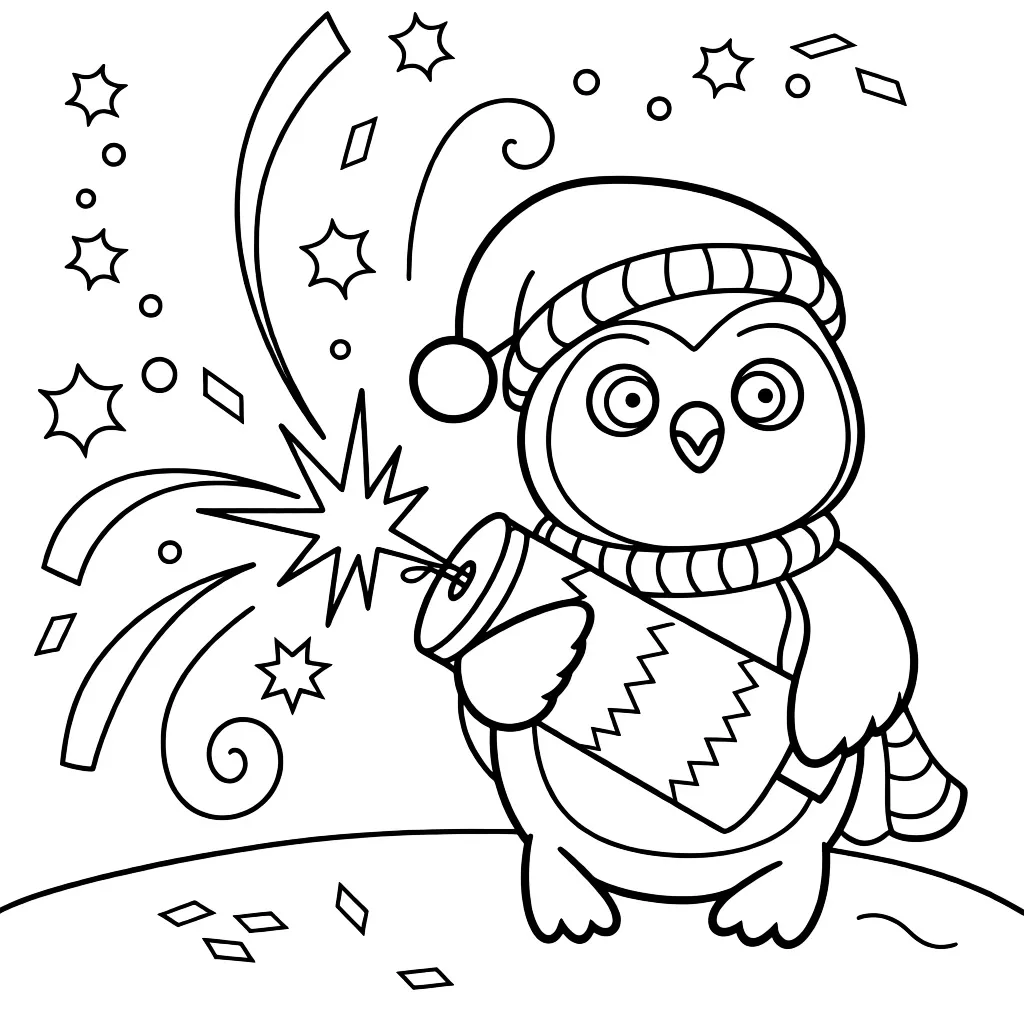 Раскраска – Новогодняя хлопушка и сова