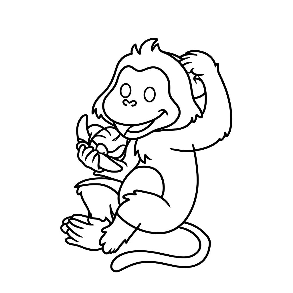 Раскраска – Обезьянка кушает