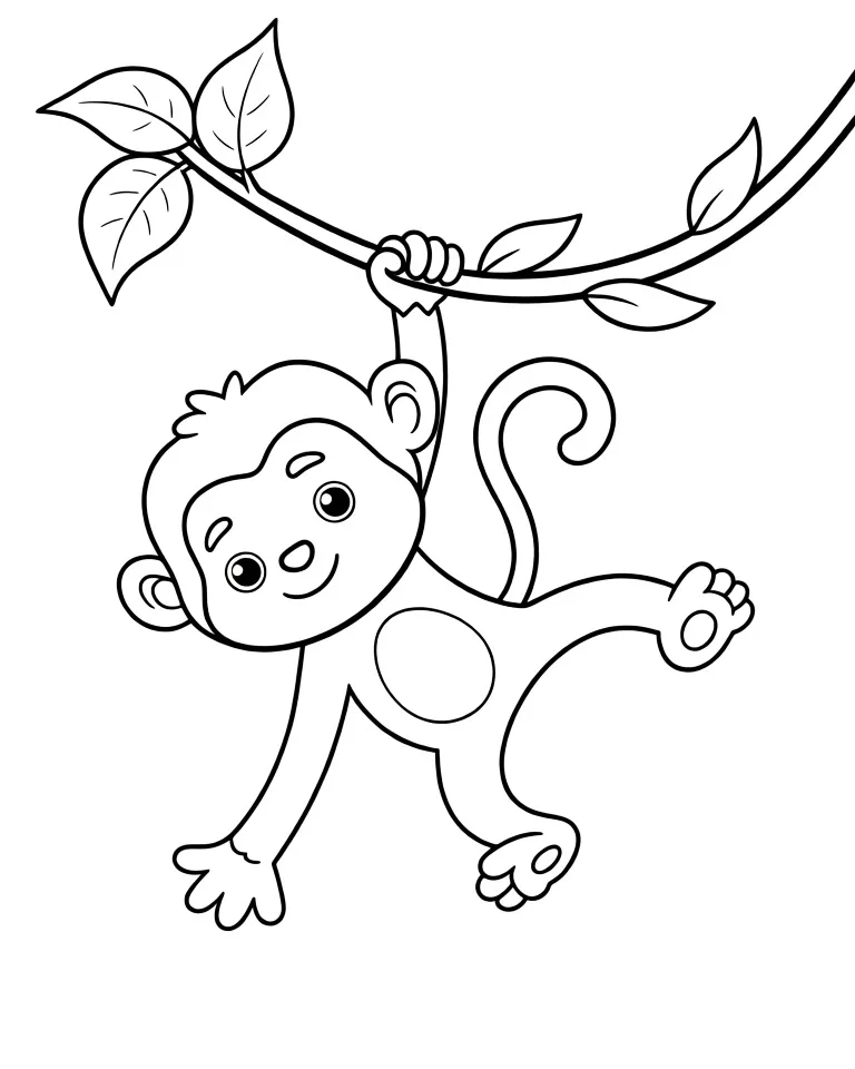 Раскраска – Обезьянка в джунглях