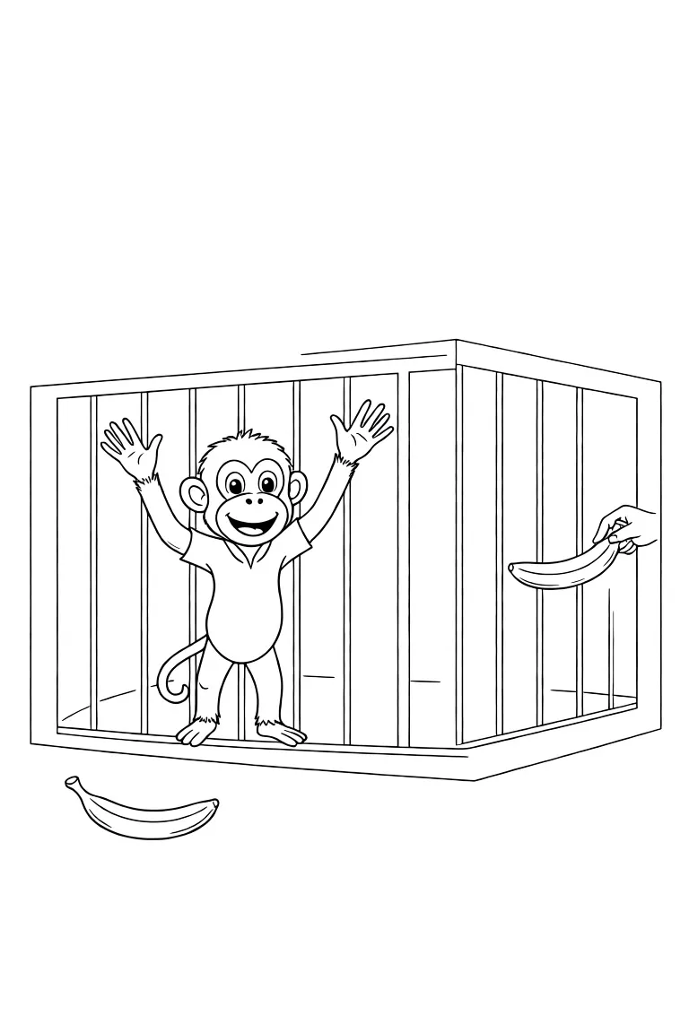Раскраска – Обезьянка в зоопарке