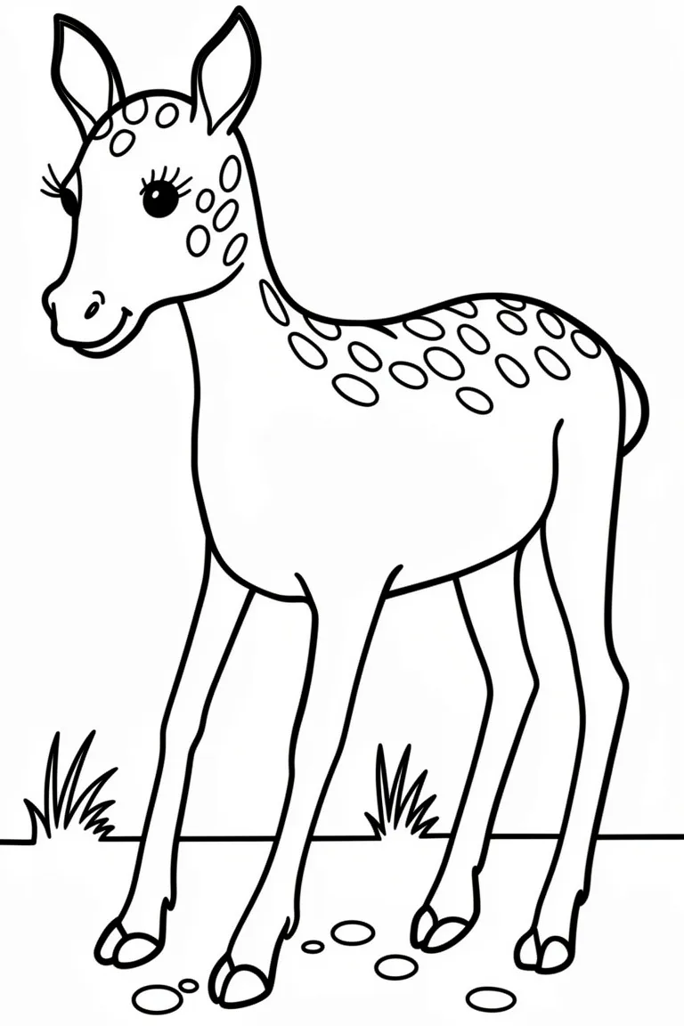 Раскраска – Олененок на лугу