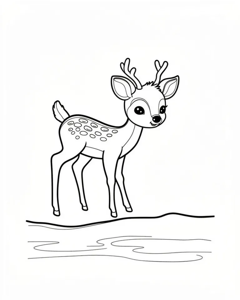 Раскраска – Олененок у реки