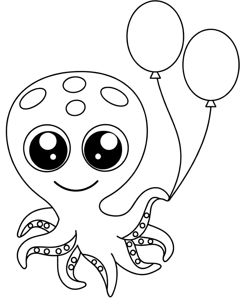 Раскраска – Осьминог держит шарики