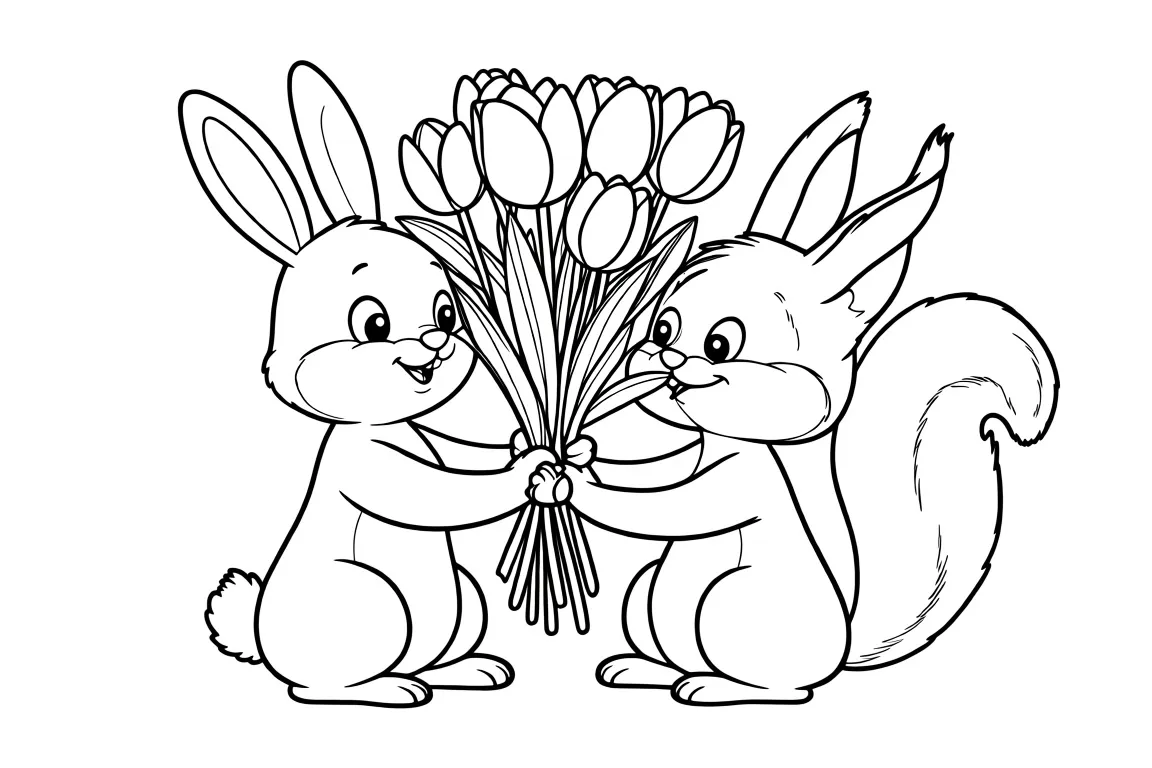 Раскраска – Открытка со зверятами