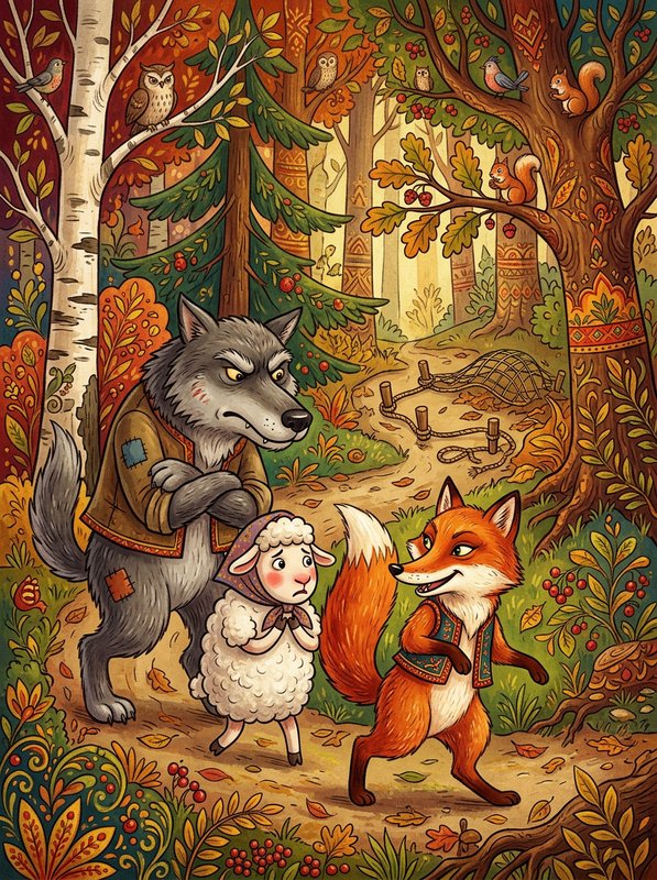 Овца, лиса и волк