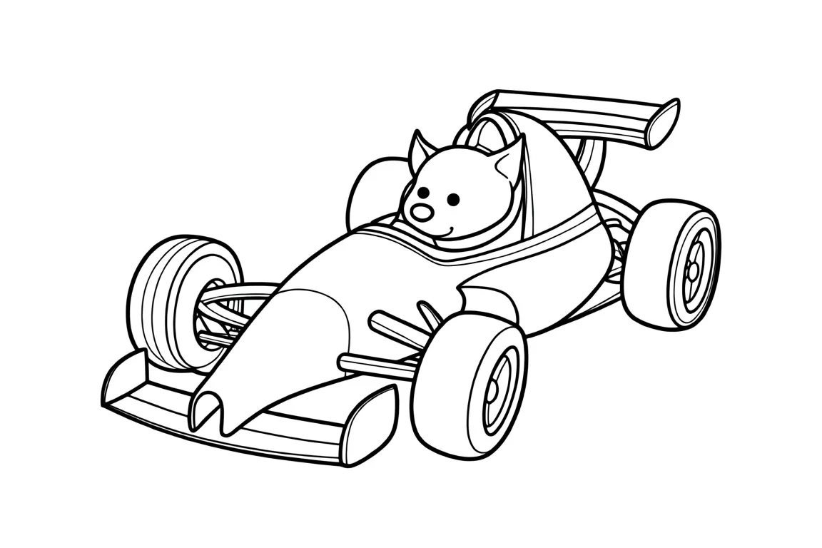 Раскраска – Пес за рулем болида